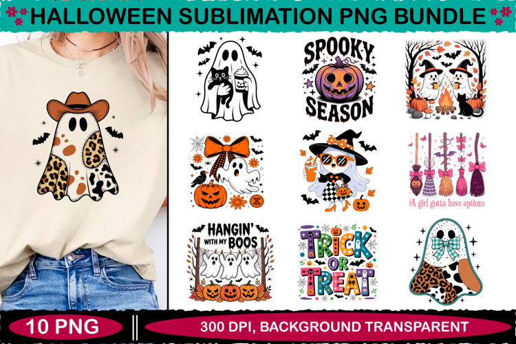 Halloween PNG Sublimation design Bundle, 10 PNG Designs