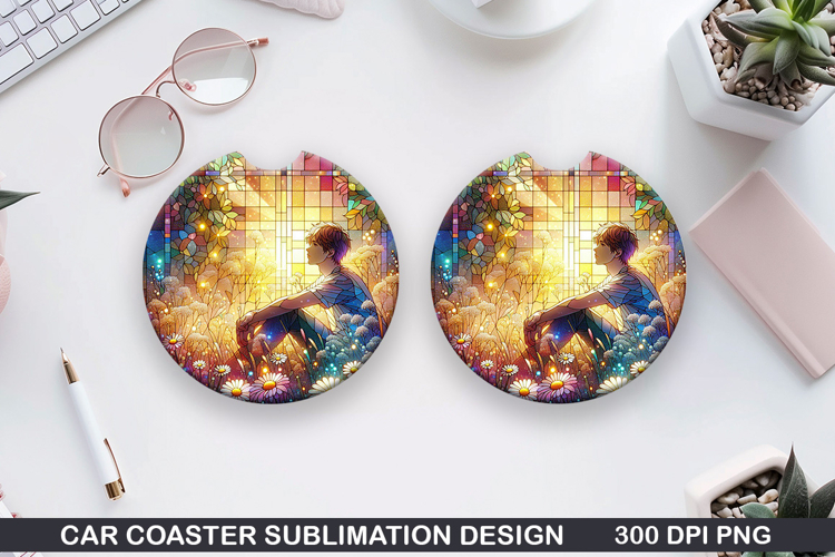 Flower Car Coaster Sublimation| Spring Flowers Coaster PNG