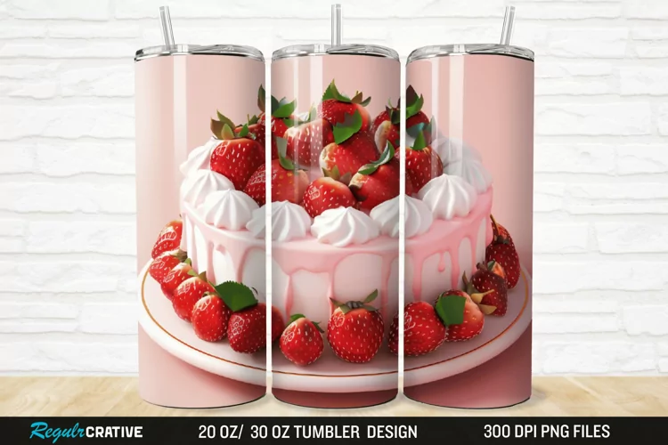 3D Strawberry Cake 20/30oz Skinny Tumbler
