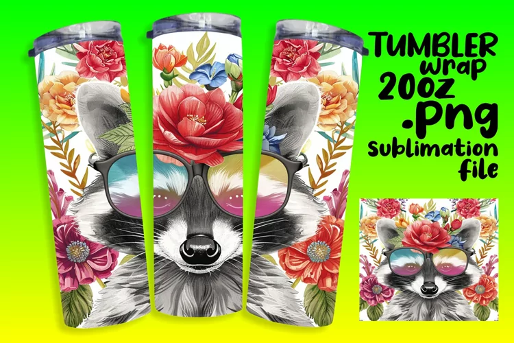 Vivid Raccoon & Flower Wrap for 20oz Tumblers - Sublimation