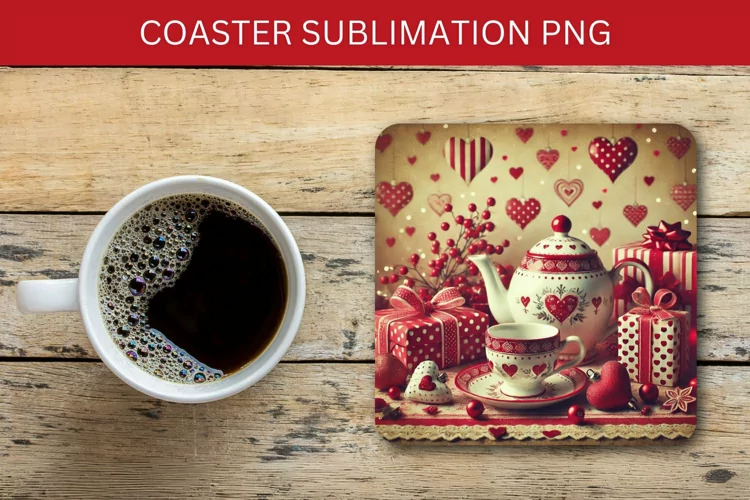 valentine square coaster - tea party