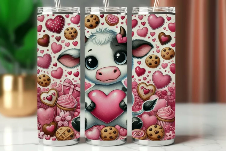 Valentine Tumbler Wrap 20 oz - baby cow hearts