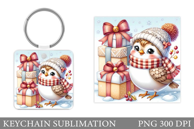 Christmas Bird Keychain. Christmas Keychain Sublimation example image 1