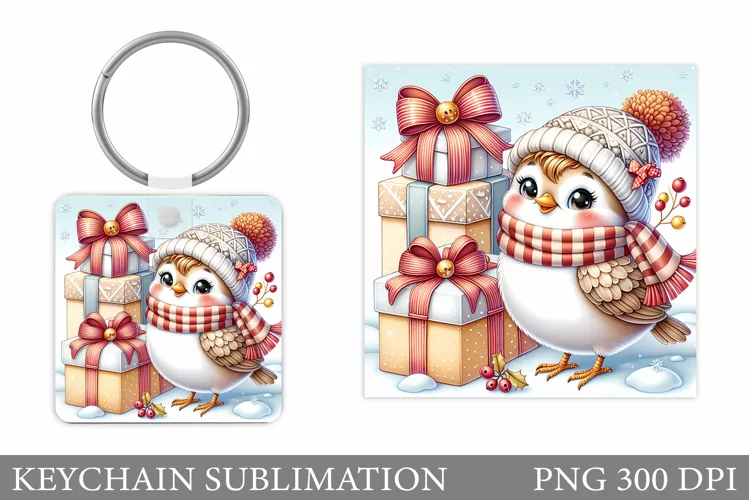 Christmas Bird Keychain. Christmas Keychain Sublimation