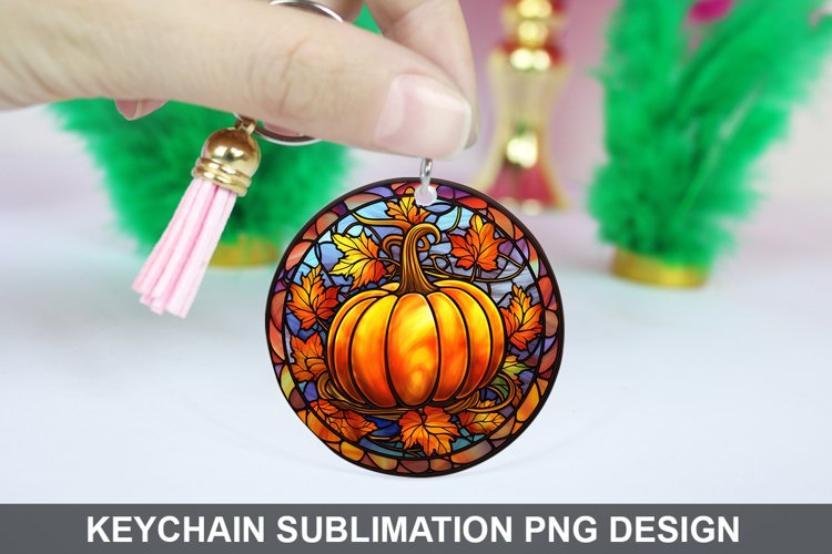 Pumpkin Keychain Sublimation, Round Keychain PNG Design