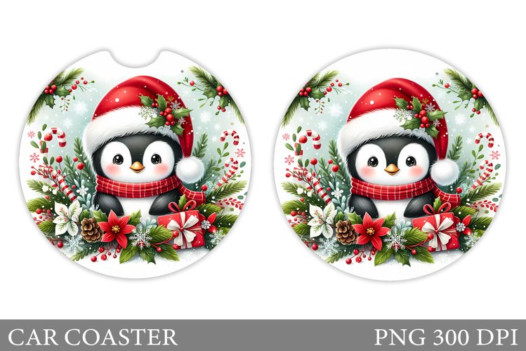 Cute Penguin Car Coaster. Christmas Car Coaster Design
