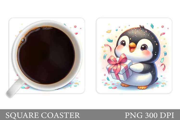Cute Penguin Coaster Design. Cute Penguin Sublimation