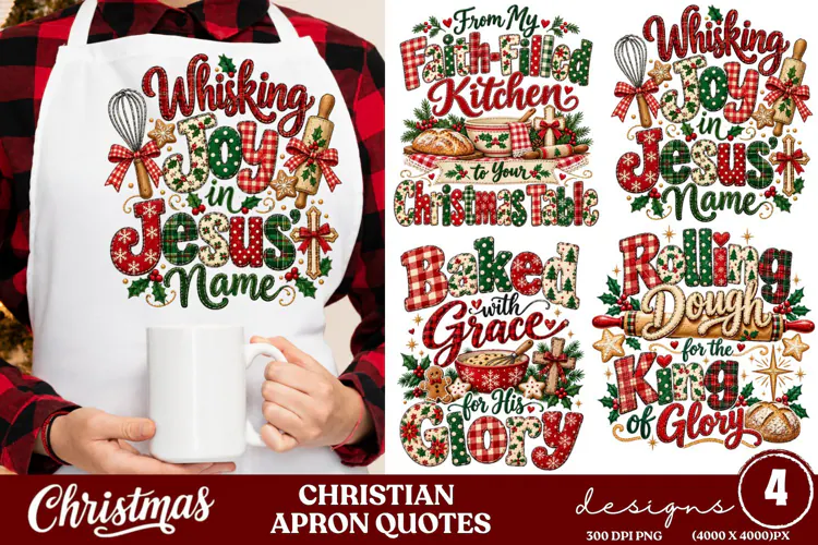 4 Christian Christmas Apron PNG Designs, 4 Faith Christmas B