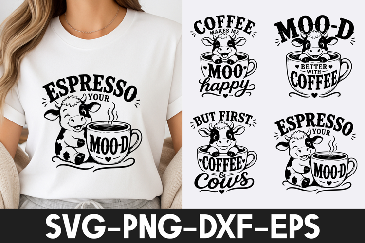 Cow Coffee Lover Funny Design SVG PNG