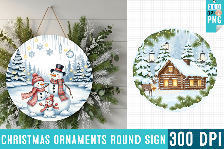 Christmas Ornaments Round Sign PNG, Christmas Round Sign PNG