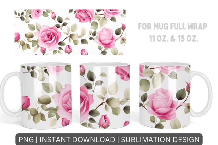 Watercolor Pink Flowers Mug Sublimation, Floral Design Mug