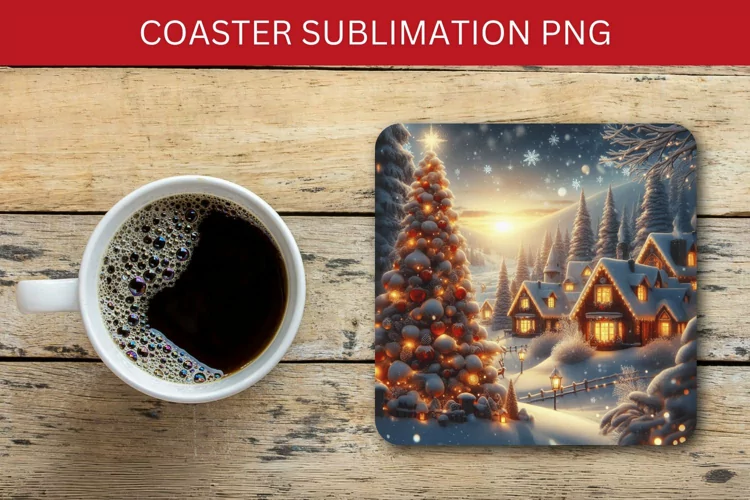 square coaster - christmas winter village