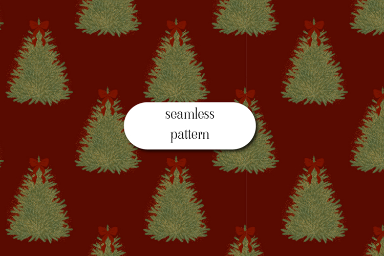 Christmas Trees with Red Bows on Deep Burgundy Pattern
