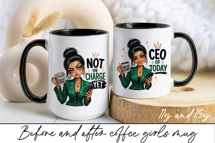 Before and After Coffee Girl Mug Wrap Sublimation