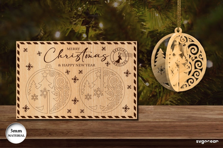 3D Christmas Ball Ornament Card Laser Cut | Christmas | SVG