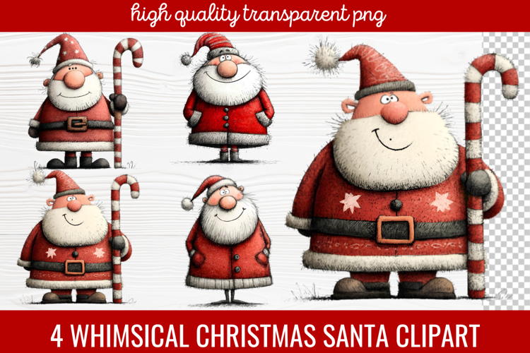 4 Whimsical Christmas Santa Clipart | Cute Santa PNG