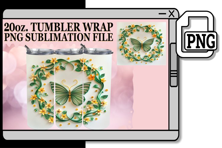 Spring Butterfly Blooms Tumbler Wrap - 20oz 3D Design