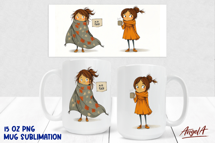 Cartoon Girl drinking coffee 15 Oz Mug sublimation design