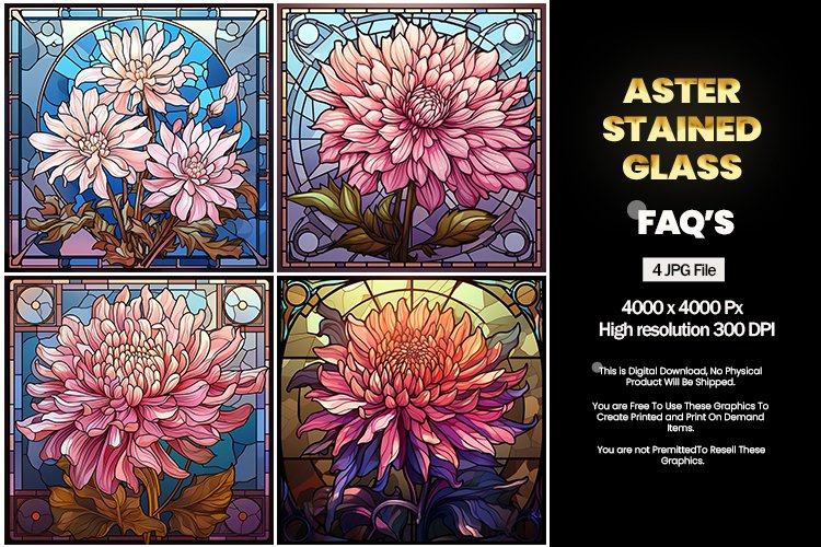 Stained Glass Aster Square Coaster - 04 Variations example image 1