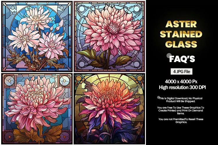 Stained Glass Aster Square Coaster - 04 Variations