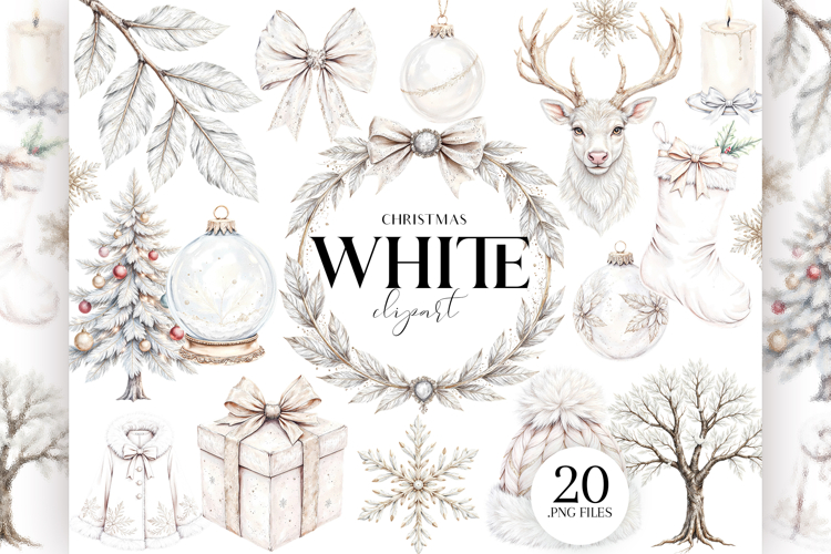 White Christmas Clipart, Vintage PNG