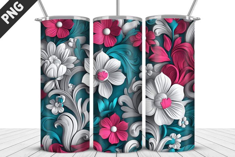 3D Daisy Flowers 20oz Tumbler Wrap | Sublimation Design example image 1