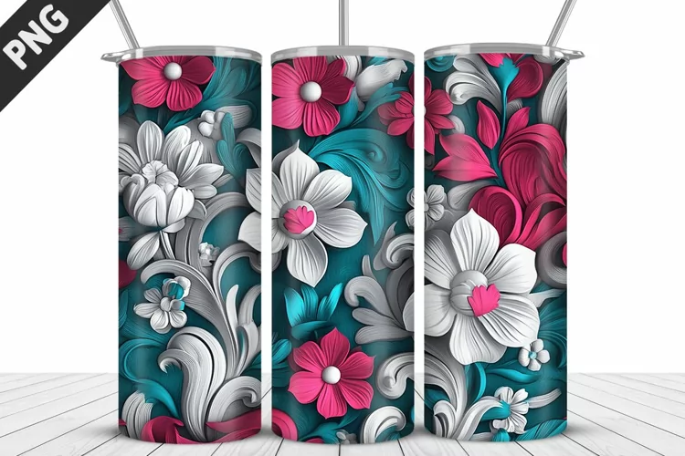 3D Daisy Flowers 20oz Tumbler Wrap | Sublimation Design