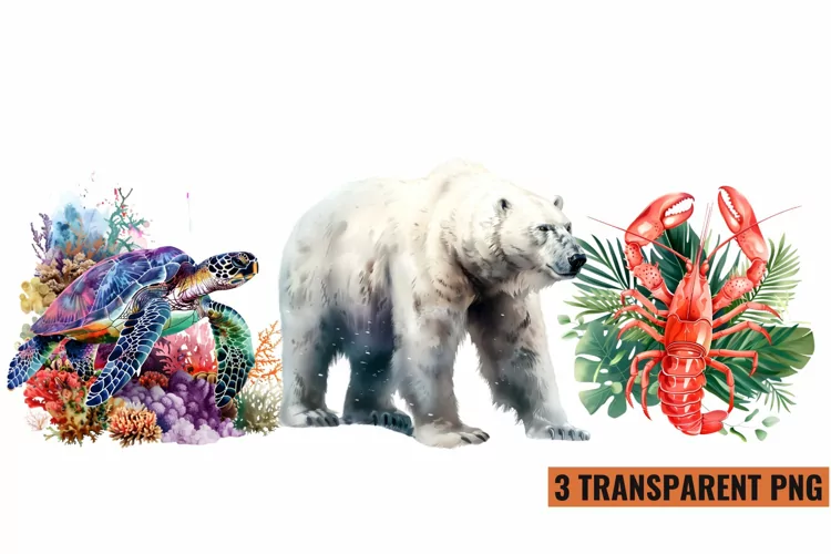 Watercolor Sea Animals Clipart , PNG