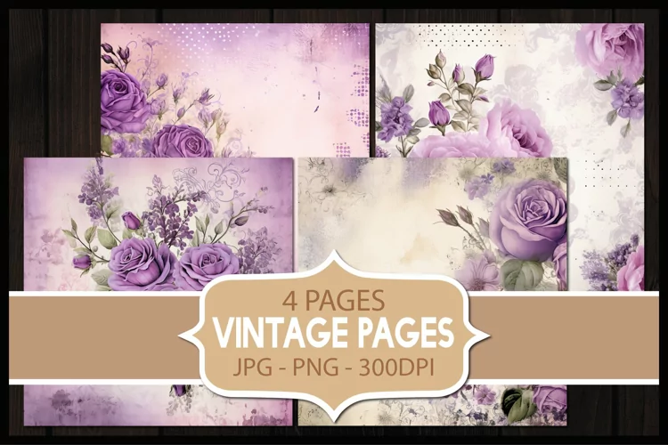 4 Vintage Roses Flower Digital Papers I Junk Journal Page