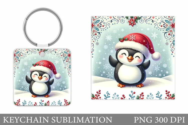 Christmas Penguin Keychain. Christmas Keychain Design