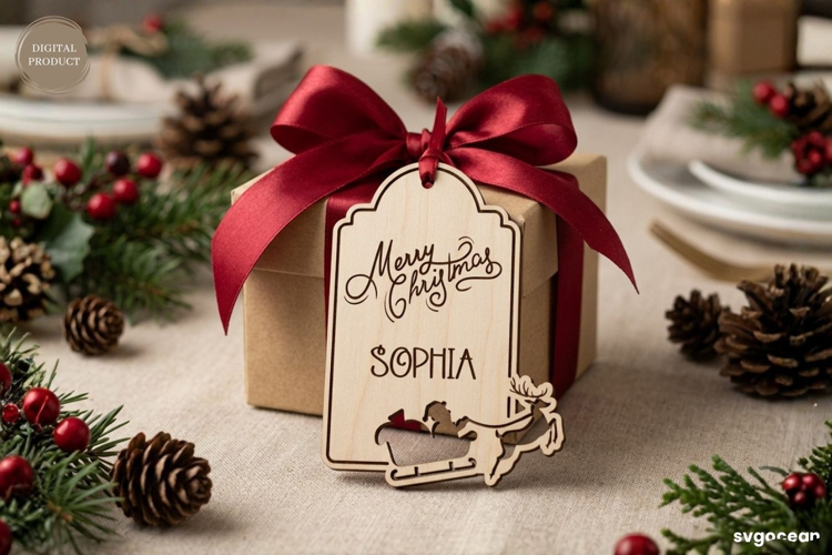 Santa Sleigh Gift Tag Laser Cut | Glowforge | SVG