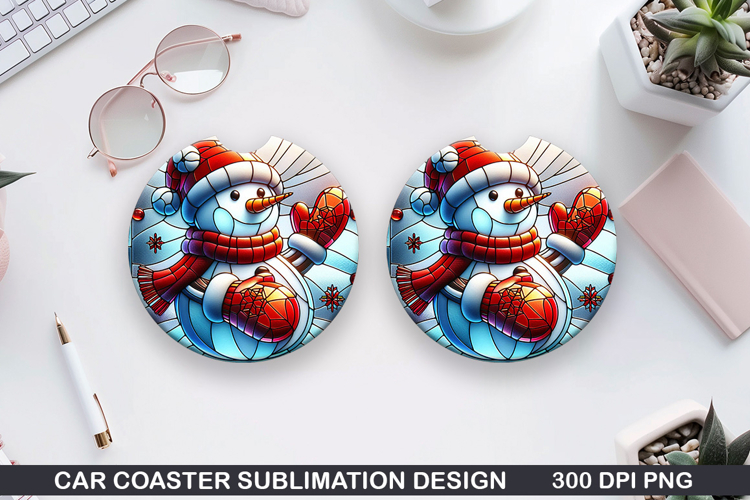 Snowman Car Coaster Sublimation|Christmas Coaster PNG Design
