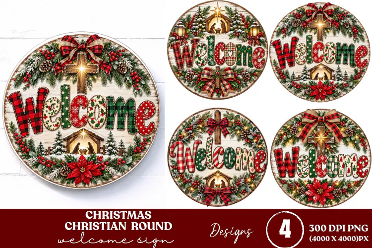 4 Christian Christmas Round Sign PNGs, 4 Jesus Christmas Doo