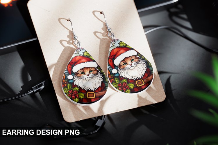Stained Glass Christmas Cat Earring Design