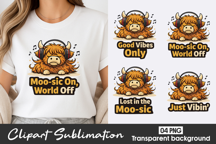 Moo-sic On World Off Clipart PNG example image 1