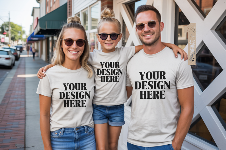Bella Canvas 3001 Family Group Mockup | Matching T-Shirt Fla
