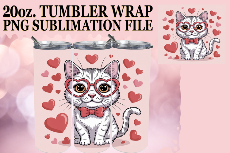 Joyful Escape 20oz tumbler wrap, Valentines Cat