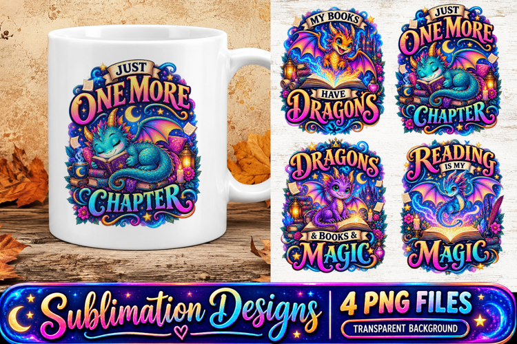 Dragon Reading Fantasy Sublimation PNG