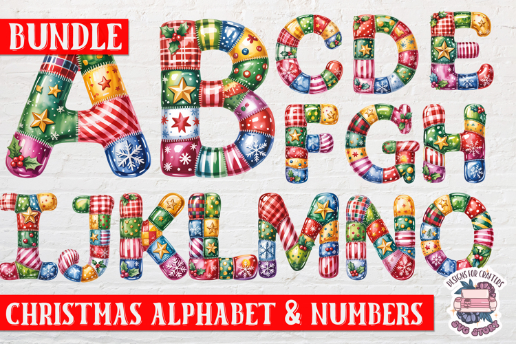 Christmas Patchwork Alphabet bundle Sublimation Number
