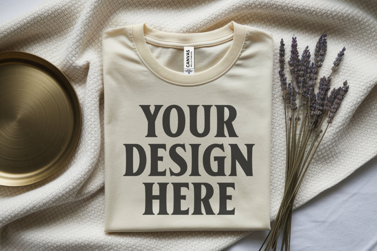 Folded Bella Canvas 3001 Flat Lay T-Shirt Mockup