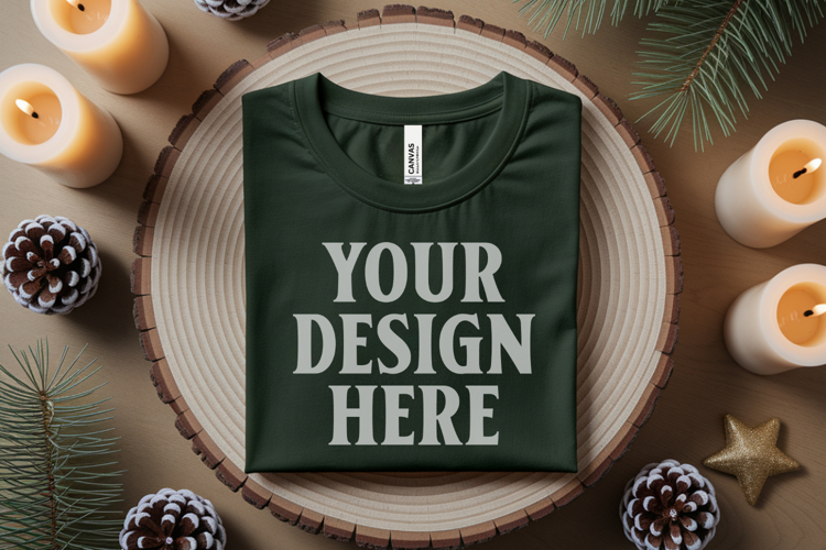 Christmas Bella Canvas 3001 Forest Green Folded Tshirt Mocku