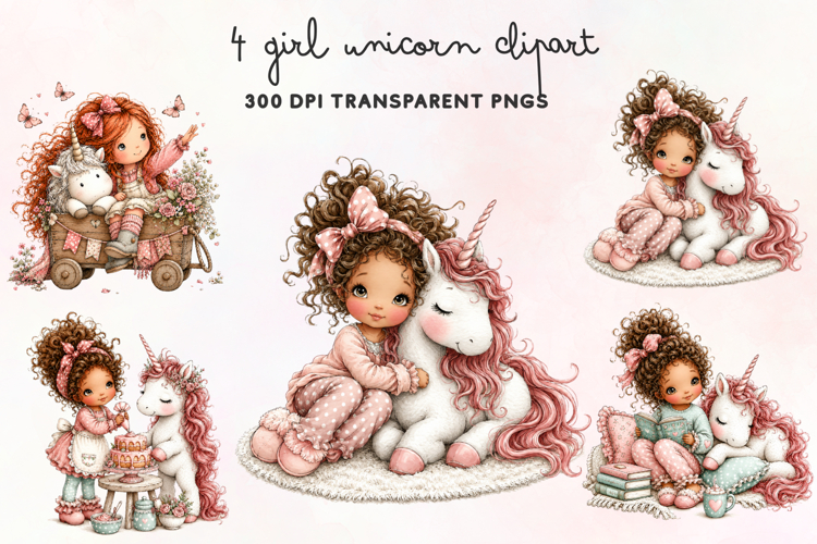 Girl Unicorn Clipart PNG example image 1