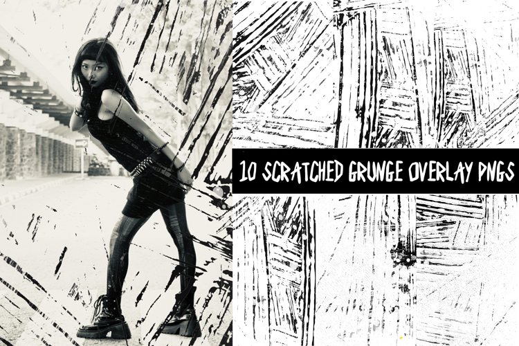 10 Gritty Scratched Grunge Overlays PNG Distressed Textures