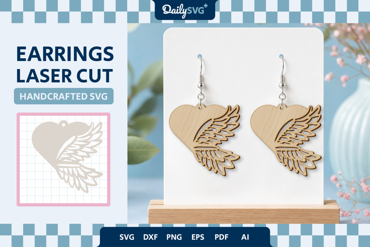 Angel Wing Heart Earrings Laser Cut SVG