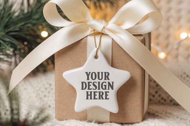 Christmas Star Ceramic Ornaments Mockup | Holiday Star Ornam
