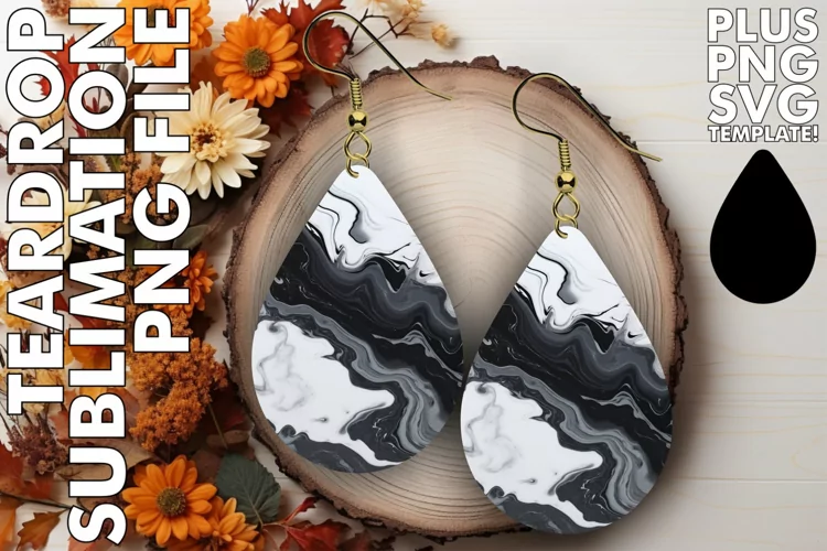 Sublimation Wonders: Realistic Marble Teardrop Earrings
