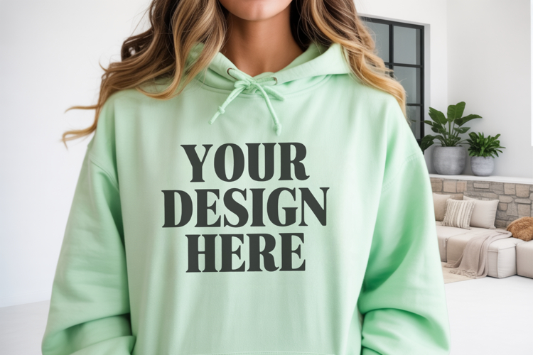 Mint Gildan 18500 Hoodie Mockup ,Cozy Unisex Sweatshirt Moc