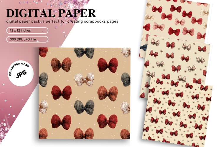 Bow Ribbon Background Bow Digital Paper Pattern Wallpaper_10