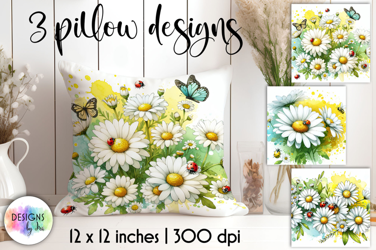 Daisy Watercolor Floral Illustration with Butterflies