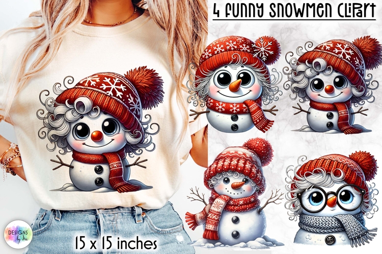 Green Knitted Hat Snowmen Clipart, Cute Winter Snowman PNG